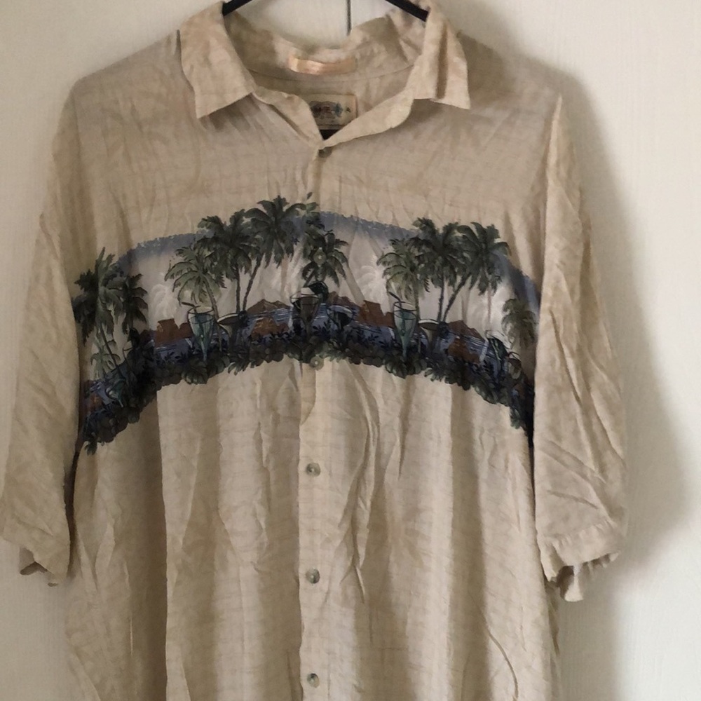 Men’s Y2k campus vacation Beige Palm collar Shirt